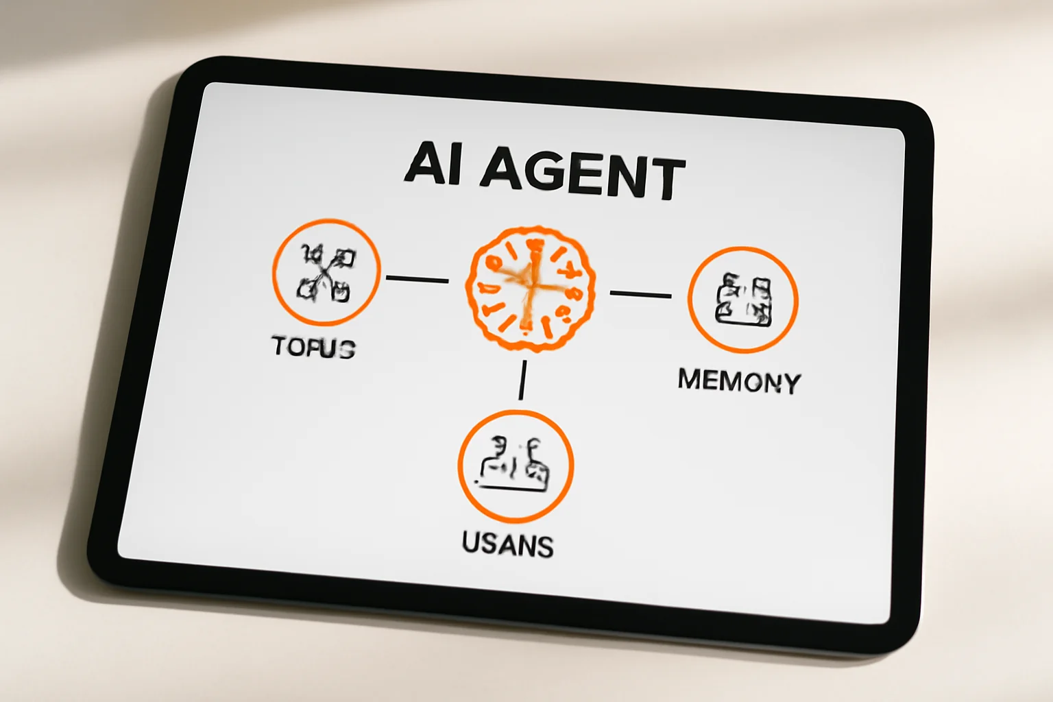 Infographie concept agent IA avec cerveau outils memoire